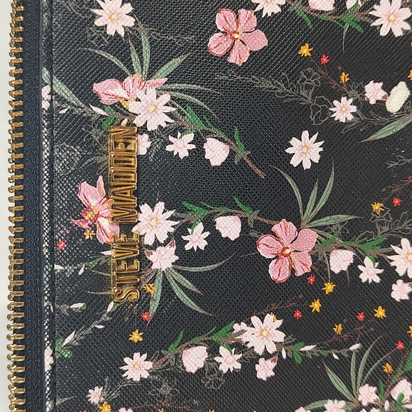 Steve Madden Black and Pink Floral Crossbody Purse with Gold Accents - Picture 3 of 10